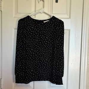 LOFT Black Top with White Dots